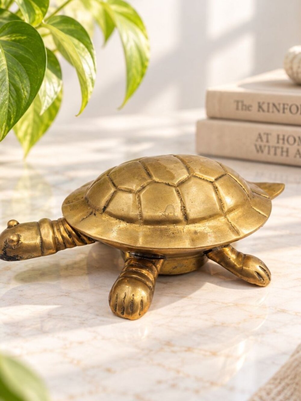 Brass Turtle Trinket Box With Hinged Lid – Decorative Vintage Storage Container